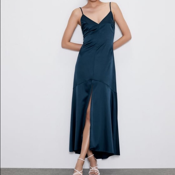 Zara Navy Midnight Blue Satin Dress ...